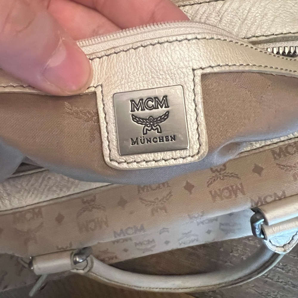 MCM Cream Satchel Bag with Top Handle and Metallic Hardware - Picture 8 of 8